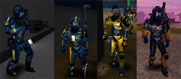 
Reinforced Exo-Suits at, from left to right,
Battle Rank 1, 7, 14 and 25