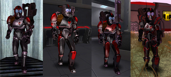 
Reinforced Exo-Suits at, from left to right,
Battle Rank 1, 7, 14 and 25