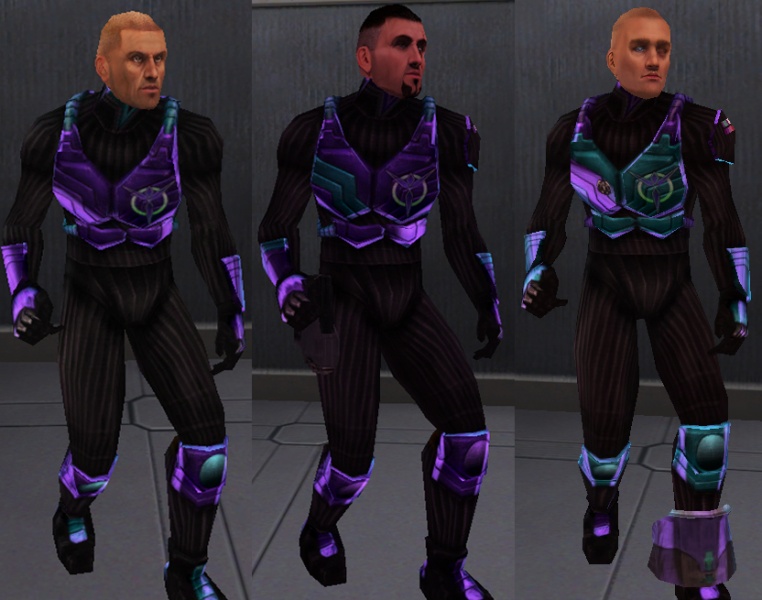 
Standard Exo-Suit at, from left to right,
Battle Rank 1, 7 and 14.